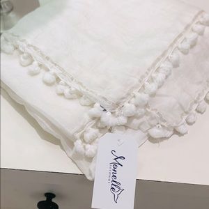 *NWT* Joshi - Pom Pom Silk Scarf - White
